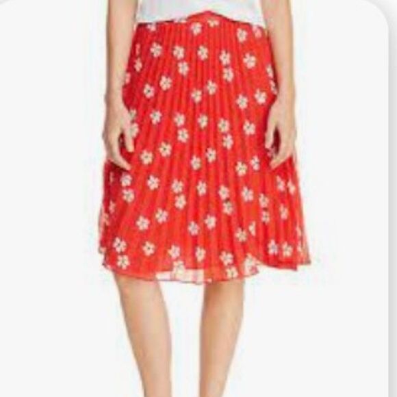 AQUA Pleated Pansy Floral Skirt Womens Medium Red/White Sheer Feminine - Picture 1 of 6